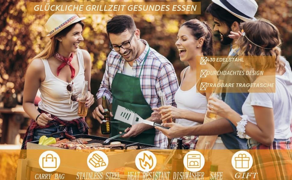 ZWMYF Edelstahl Grillbesteck-Set 6-TLG Professionelle Grill Bestecksets in Tragetasche BBQ Grillwerk