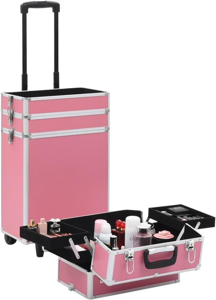 vidaXL Kosmetikkoffer mit 4 Etagen Ablagen Beauty Case Schminkkoffer Friseurkoffer Schmuckkoffer Pil