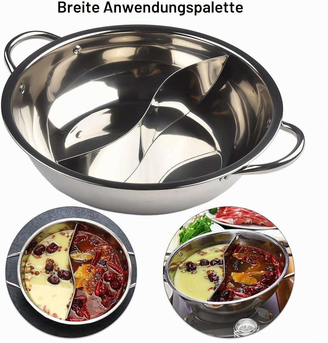 Shabu Topf, Doppelflavor 28 cm,hotpot hot Pot Topf Edelstahl,shabu shabu Topf Shabu Hot Pot mit Tren