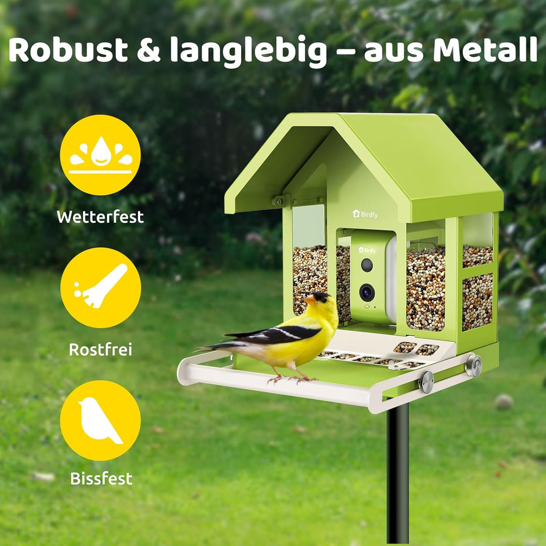 Birdfy Metall Vogelfutterhaus mit Kamera zur Live-Vogelbeobachtung, KI Vogelerkennung ohne ABO, 1080