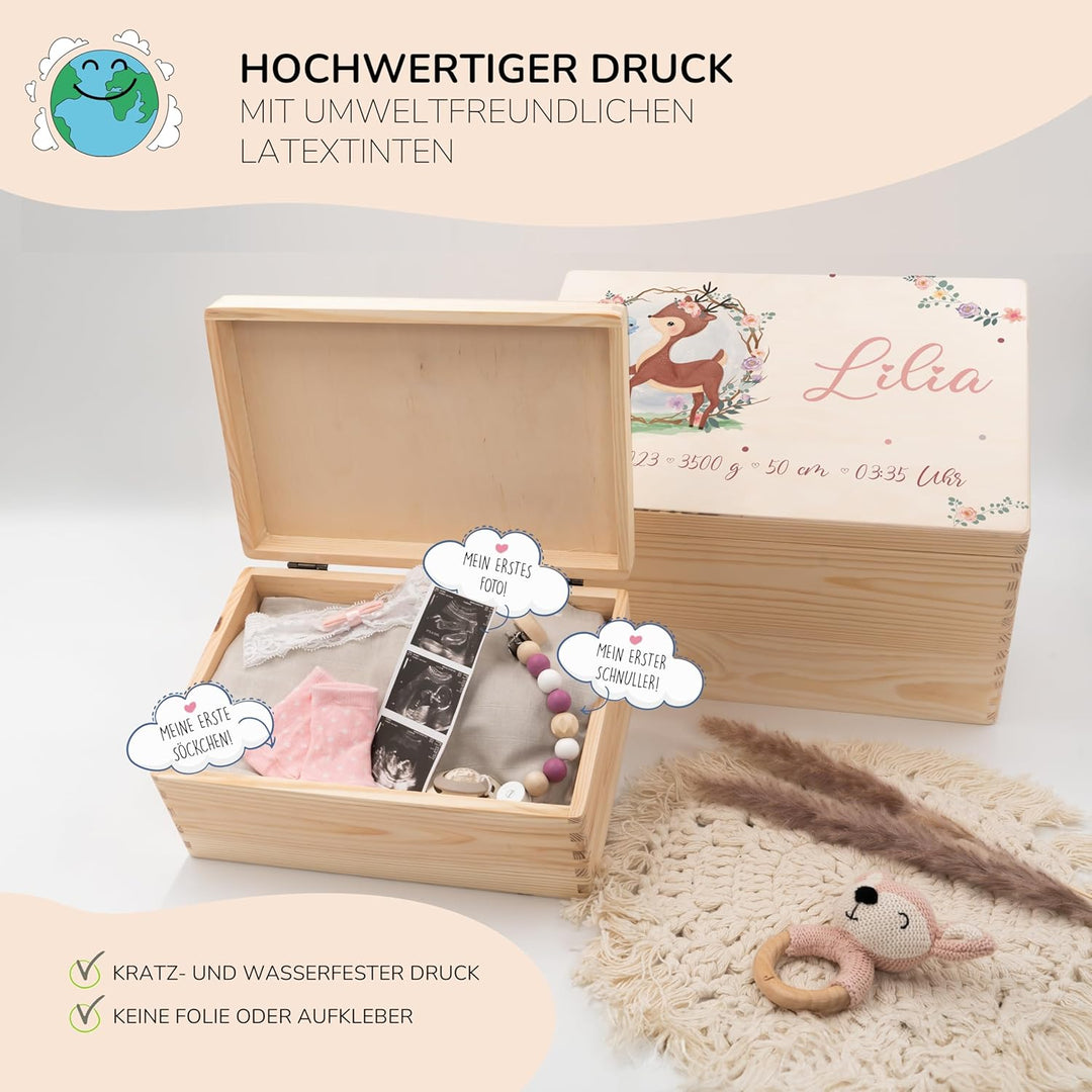 KIDSMOOD - Erinnerungsbox Baby, personalisierte Holzkiste mit Deckel, Ideal zur Aufbewahrung von Eri