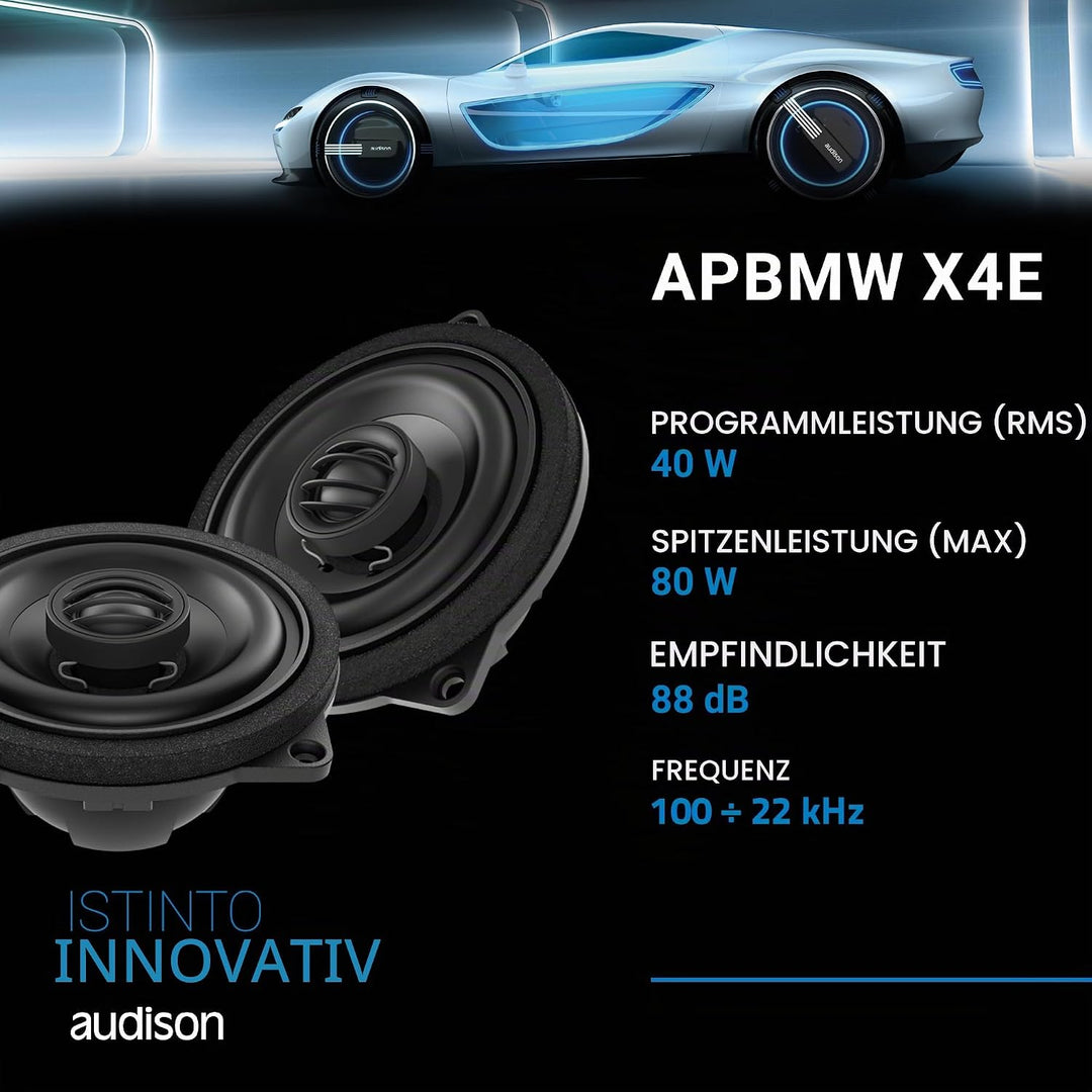 Audison APBMW X4E – Paar 2-Wege-Koaxiallautsprecher 100 mm für BMW und Mini, kompatibel mit Large Ba