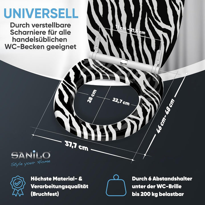 Sanilo WC Sitz mit Absenkautomatik &amp; Quick-Release aus Holz, Zebra