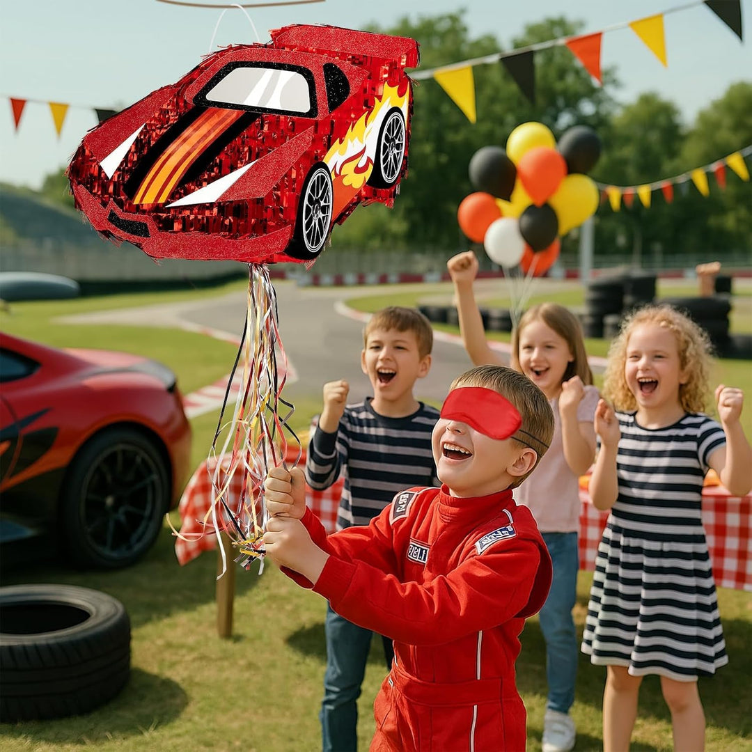 WERNNSAI Rennwagen Pinata – Ren Piñata Deko Geburtstag Junge Kinder Rennauto Piñata mit Stock Augenb