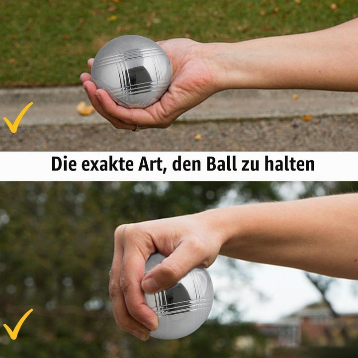 Boule Set, 6 Boccia Kugeln Metallkugeln Ø73mm, Boccia Spiel mit Tragetasche, 2 Zielkugeln, 2 Entfern
