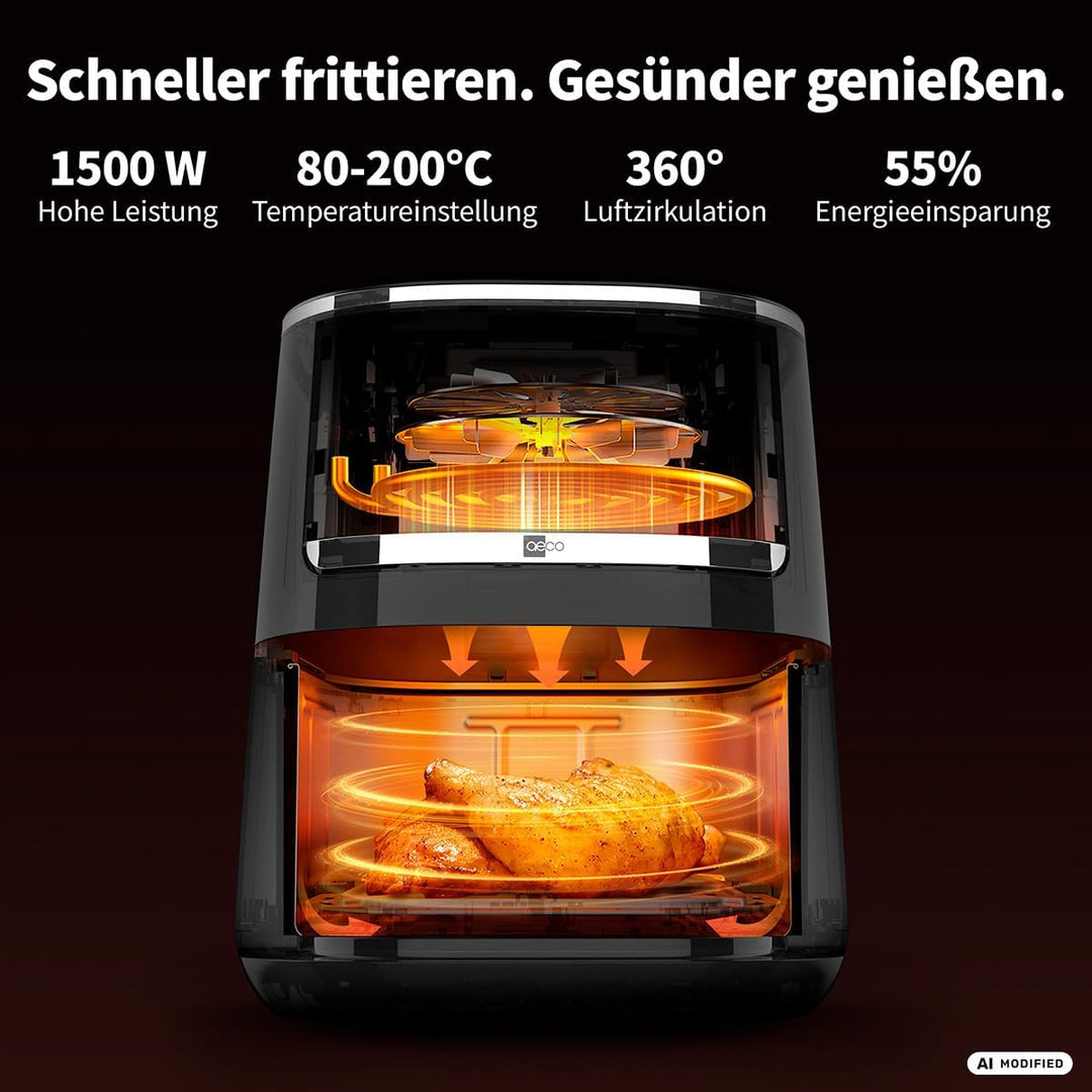 aeco COMPACT AirFryer 4,3 Liter, Heissluftfritteuse mit digitalem Touch-Display, 1500 Watt, 80°-200°