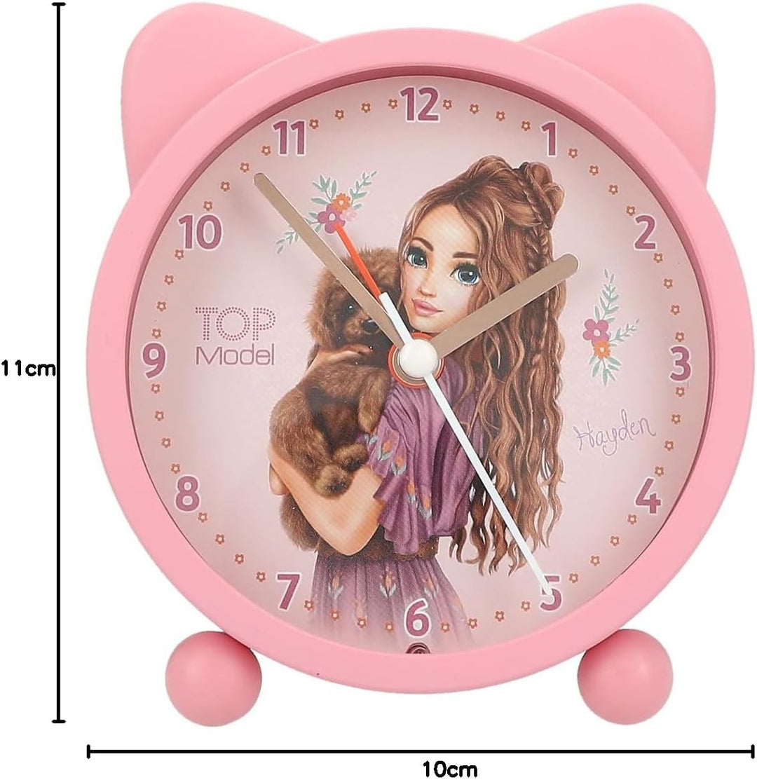 Depesche TOPModel Floral 13226 Kinderwecker in Rosa, Modell und Ohren, leise Uhr mit Lichtfunktion,