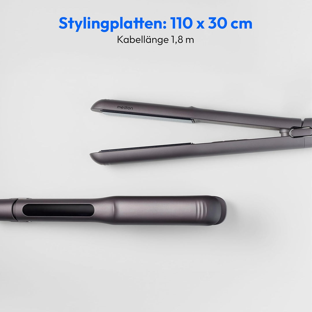MEDION Glätteisen HS1 (Display, 5 regelbare Hitzestufen, 165° bis 210°, Silikon Schutzhülle, Tempera