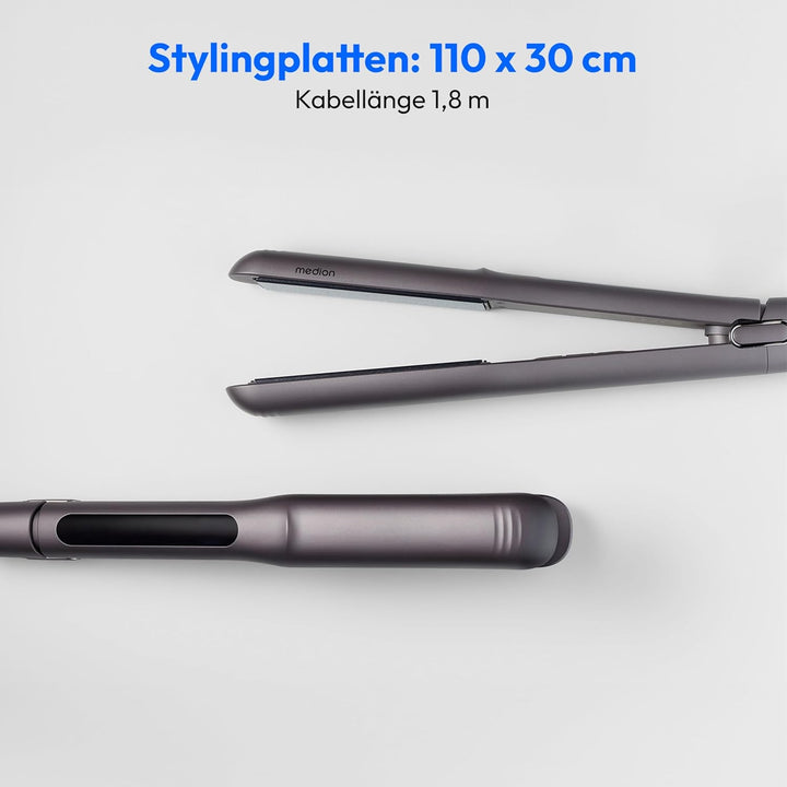 MEDION Glätteisen HS1 (Display, 5 regelbare Hitzestufen, 165° bis 210°, Silikon Schutzhülle, Tempera