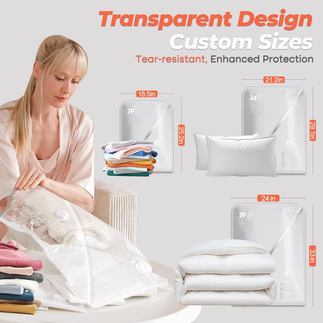 Vacbird Vakuumbeutel für Kleidung mit Kabelloser Vakuumpumpe, 9 Stück (3x 47x64cm, 3x 54x74cm, 3x 61