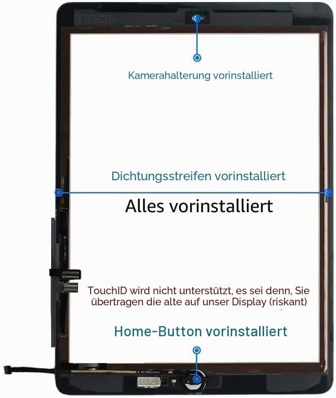 JPUNG Touchscreen Digitizer für iPad 7|| iPad 8 || iPad 9 Display 10,2 Zoll, nur für Model A2197 A21