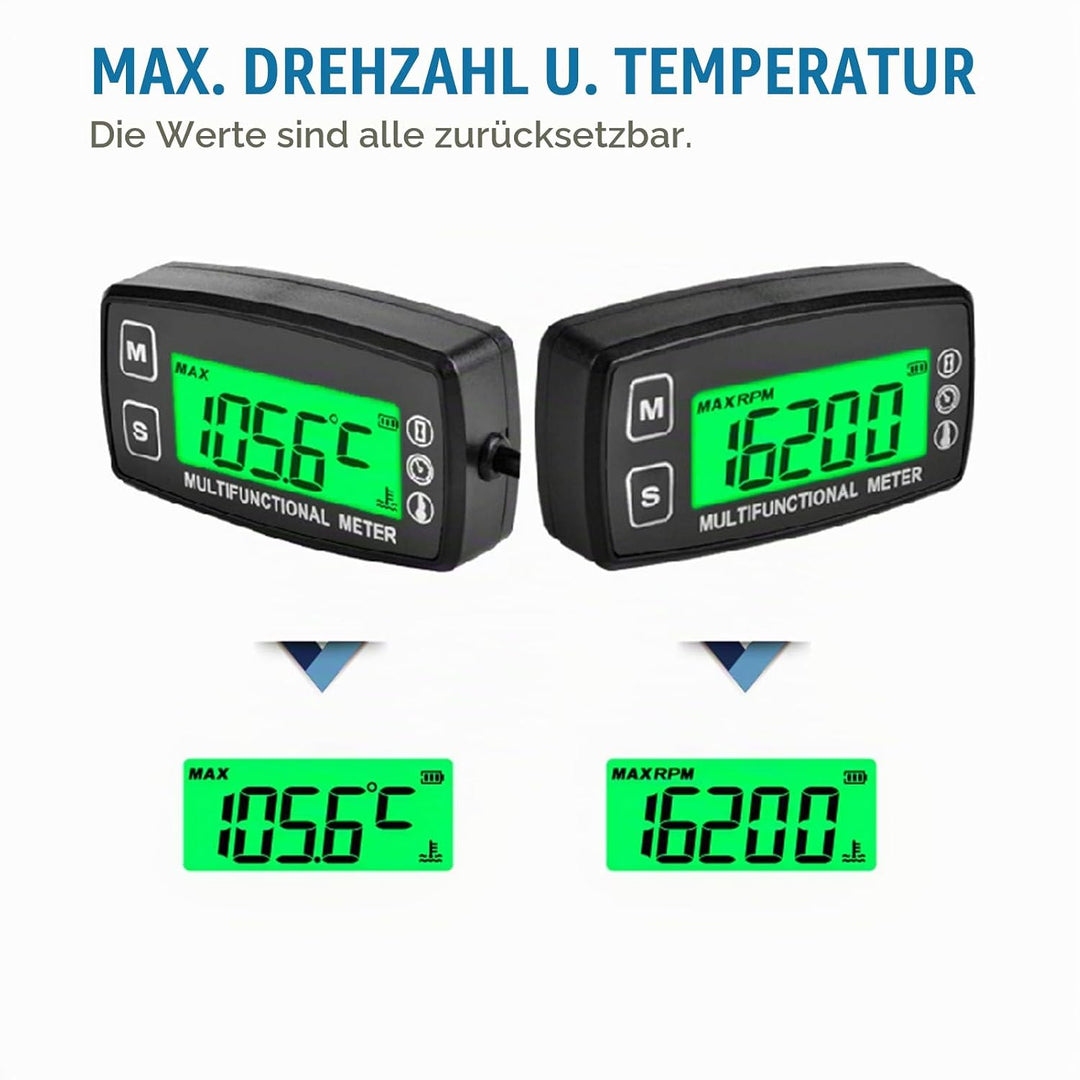 Runleader Digitales Öl-Wasser-Temperaturmessgerät, Echtzeit-Drehzahlanzeige, Alarmtemperatur und Dre