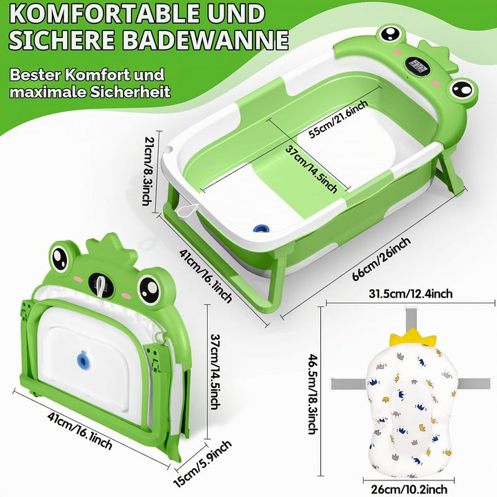 Zusammenklappbare Babybadewanne, Faltbar Baby Badewanne Mit Temperatursensor und Rutschfestem Badeki