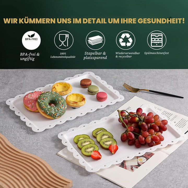 Tablett Klein Serviertablett Rechteckig Weiss - Servierplatte Plastik mit Rand - Essen Tabletts Flac