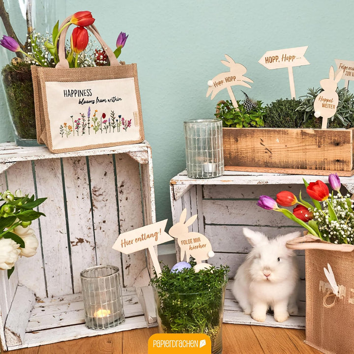Papierdrachen Jutetasche Frühling - Geschenk und Dekoration zu Ostern - Happiness - Set 02 Frühling