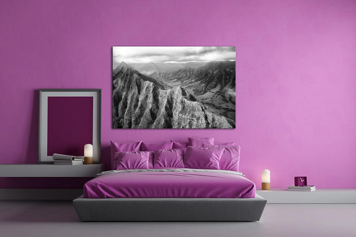 deyoli Gebirgspass in Hawaii Effekt: Schwarz/Weiss Format: 100x70 als Leinwandbild, Motiv fertig ger