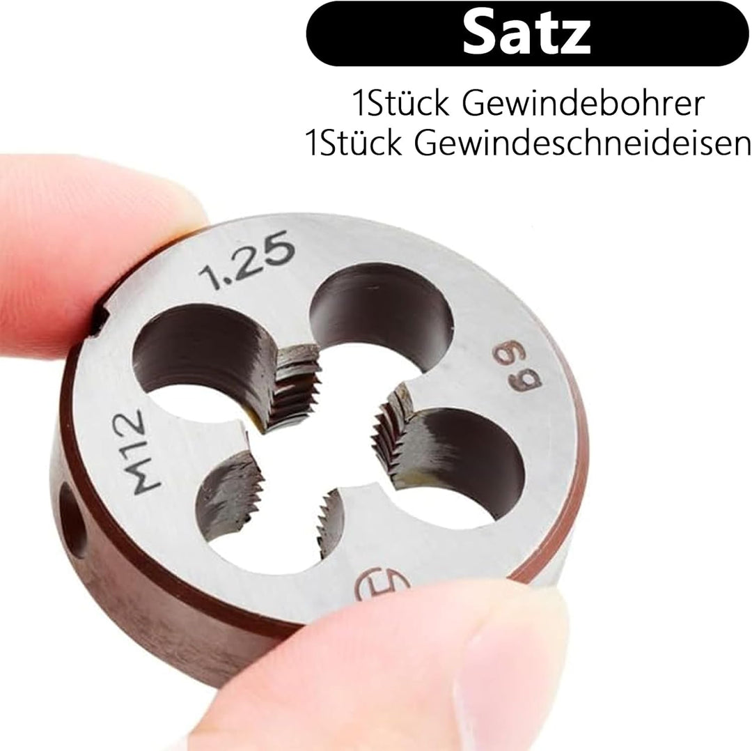 Gewindeschneid M14 x 1.5mm, HSS Gewindebohrer und Schneideisen Set, Rechtsgewinde Feingewinde Schnei