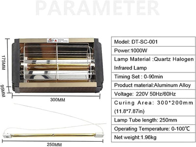DATOUBOSS Infrarot Lacktrockner Aushärtungslampe 1000W kurzwellig Auto Farbtrockner Infrared Dryer S