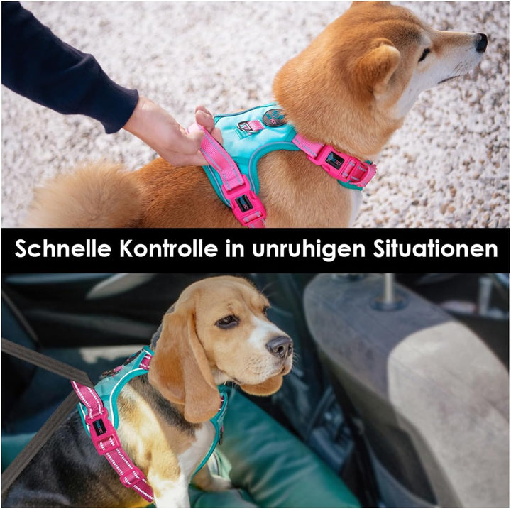 PHOEPET Anti-Zug Hundegeschirr verstellbar mit Reflektoren | Trainingsgriff & Metallclips für alle H