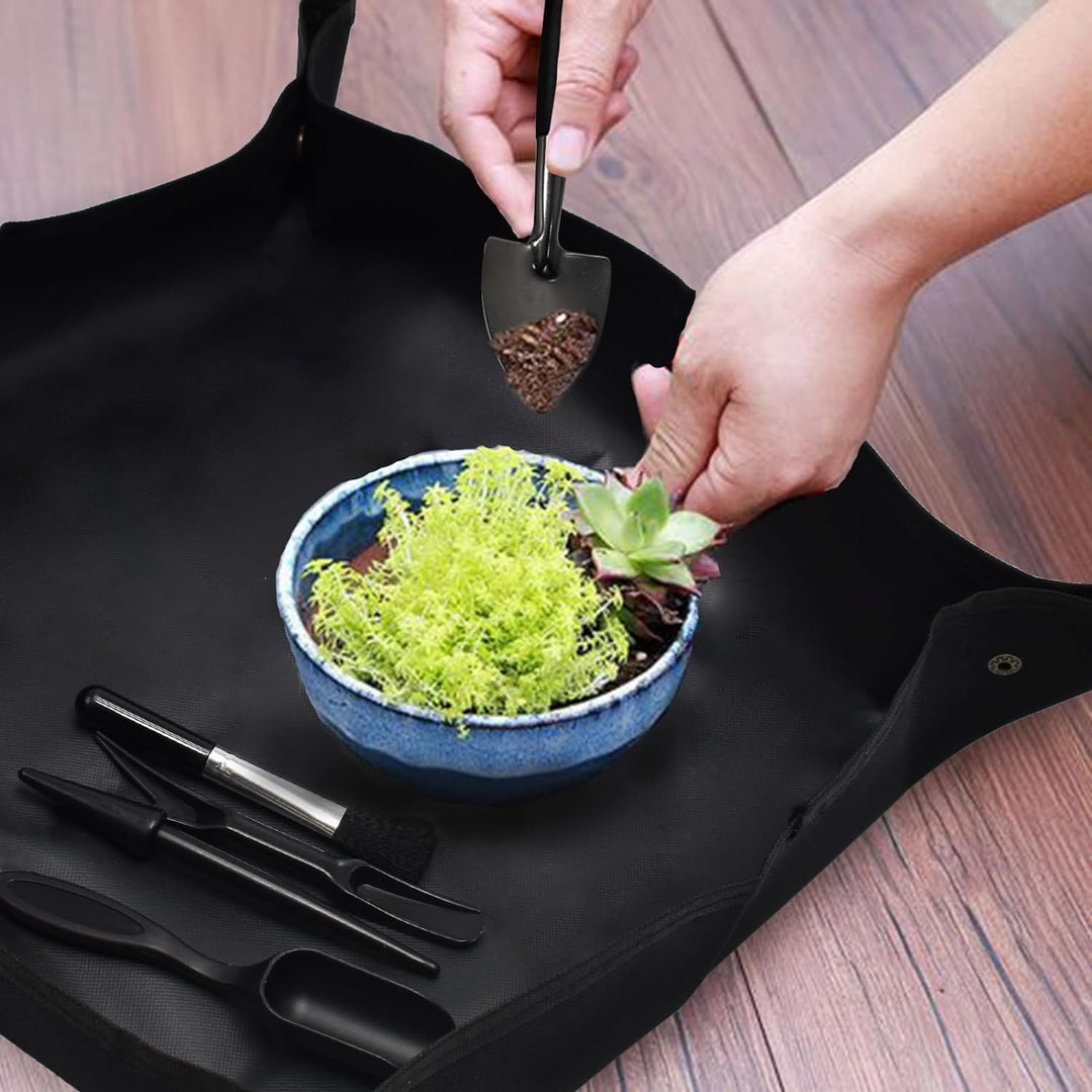 JNUYISW Gartenwerkzeug Set, 17 Stück Mini Pflanzen Werkzeug Set mit Faltbarer Gartenmatte Pflanzmatt