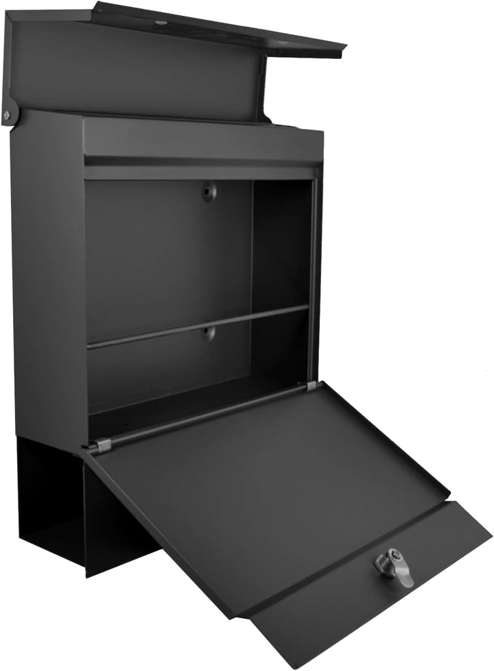 Designer Briefkasten Wandbriefkasten Postkasten mit Zeitungsfach Schwarz Matt RAL 9017 A4/C4 geeigne