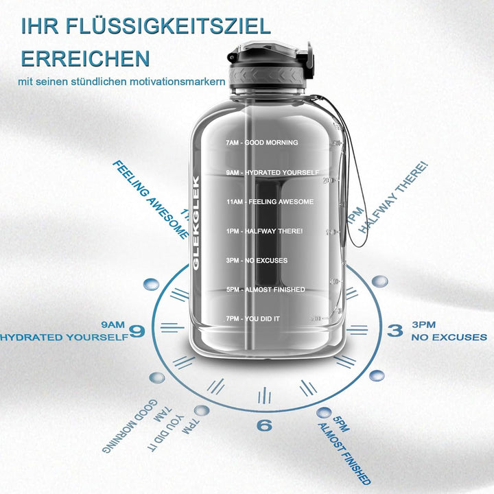 3 Liter Trinkflasche Sport mit Strohhalm BPA Frei Zeitmarkierungen Grosse Wasserflasche für Gym Work