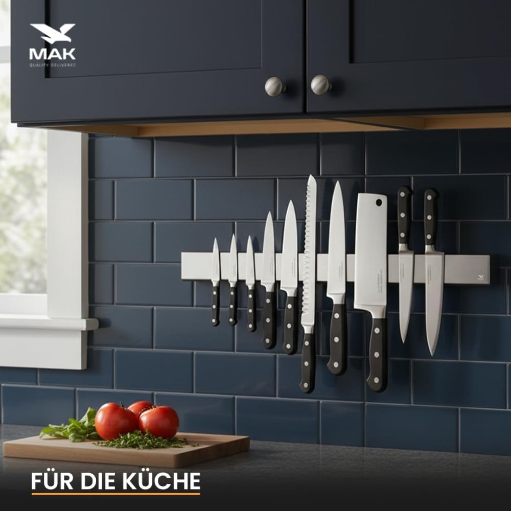 Starker magnetischer Messerhalter 40 cm – Edelstahl Messerleiste in Silber zur Wandmontage mit 3 Hak
