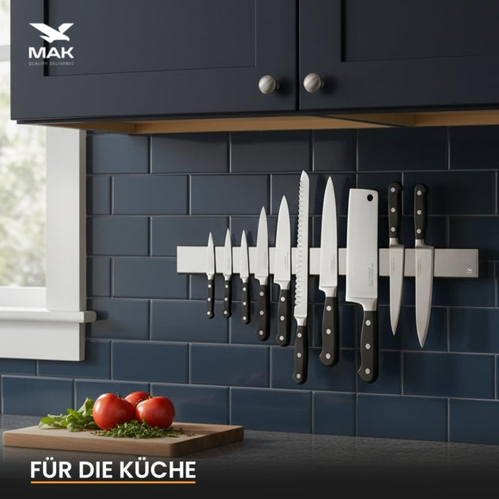 Starker magnetischer Messerhalter 40 cm – Edelstahl Messerleiste in Silber zur Wandmontage mit 3 Hak