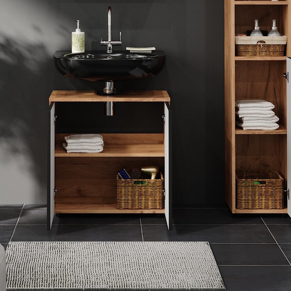 Vicco Waschbeckenunterschrank Irma, Goldkraft Eiche/Anthrazit, 60 x 59 cm Anthrazit Gepunktet Waschb