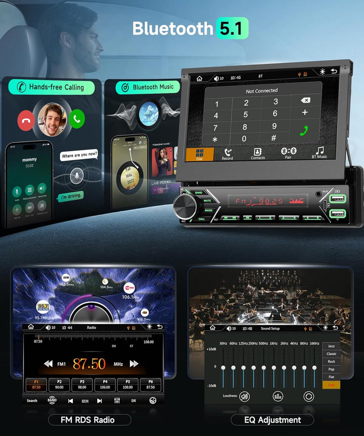 VECHTEL DAB/DAB+ Autoradio Carplay Android Auto Wireless mit 7 Zoll elektrisch einziehbarem Bildschi