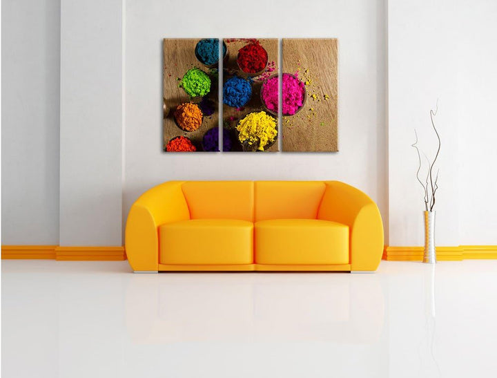 Pixxprint Indisches Farbpulver als Leinwandbild | Grösse: 3 Teilig (120x80) | Wandbild| Kunstdruck |