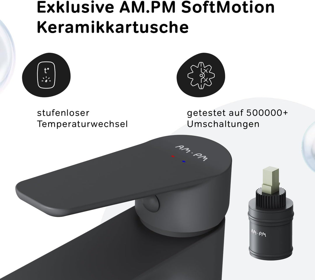 AM.PM Waschtischarmatur mit Klick-Ablaufgarnitur, Wasserhahn Bad mit Auslauf Höhe 193mm, SoftMotion