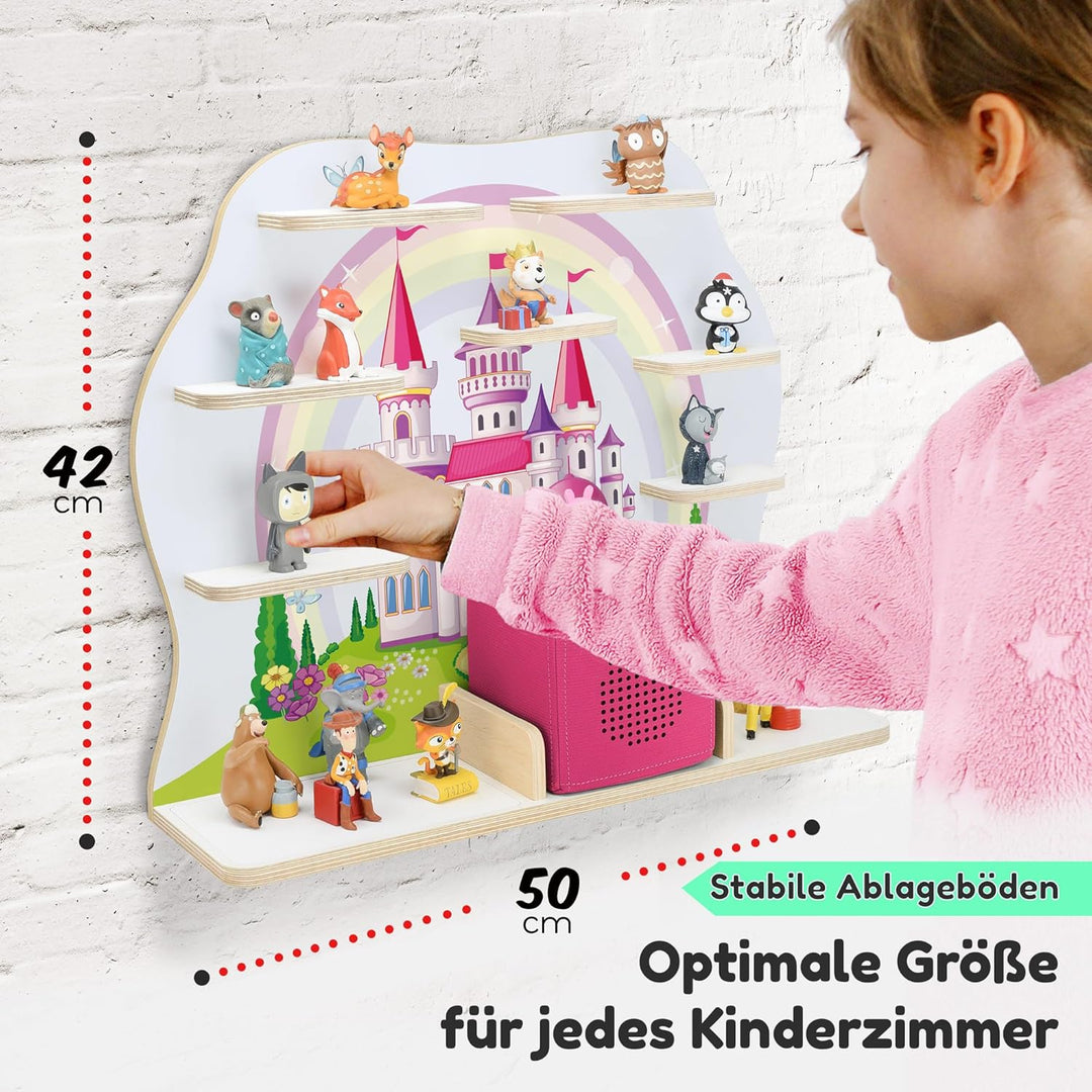 stadtecken Holzregal für Musikbox I Geeignet für die Toniebox und ca. 50 Tonies I Perfekte Tonie Auf