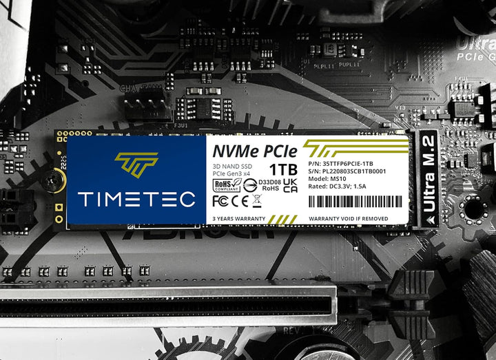 Timetec 1TB SSD NVMe PCIe Gen3x4 8 Gb/s M.2 2280 3D NAND TLC 600 TBW Hochleistungs-SLC-Cache Lese-/S