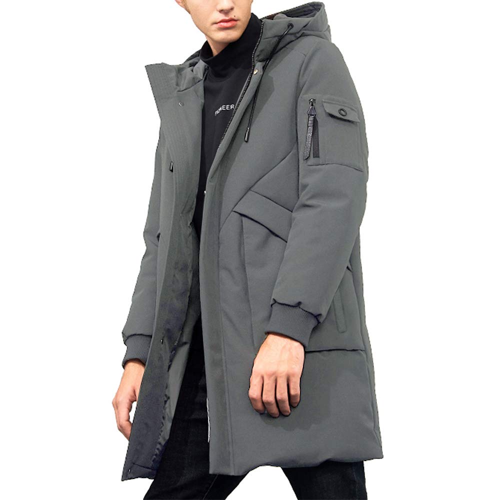 Herren Winterjacke Warm Lang Warme Atmungsaktiv Jacken Outdoor Coat mit Kapuze, S Grau