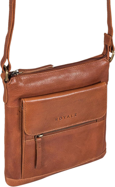 ROYALZ 'Florence' Moderne Lederhandtasche Damen Echtleder klein Umhängetasche flach elegante Vintage