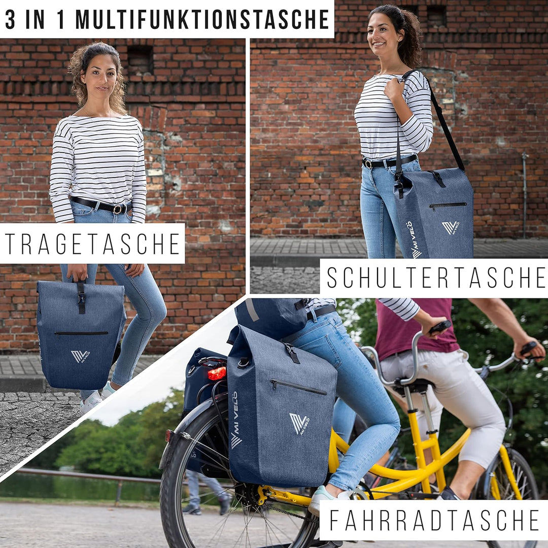 MIVELO 2in1 Fahrradtasche Gepäckträgertasche wasserdicht 100% PVC frei + Laptopfach + Schloss – Fahr