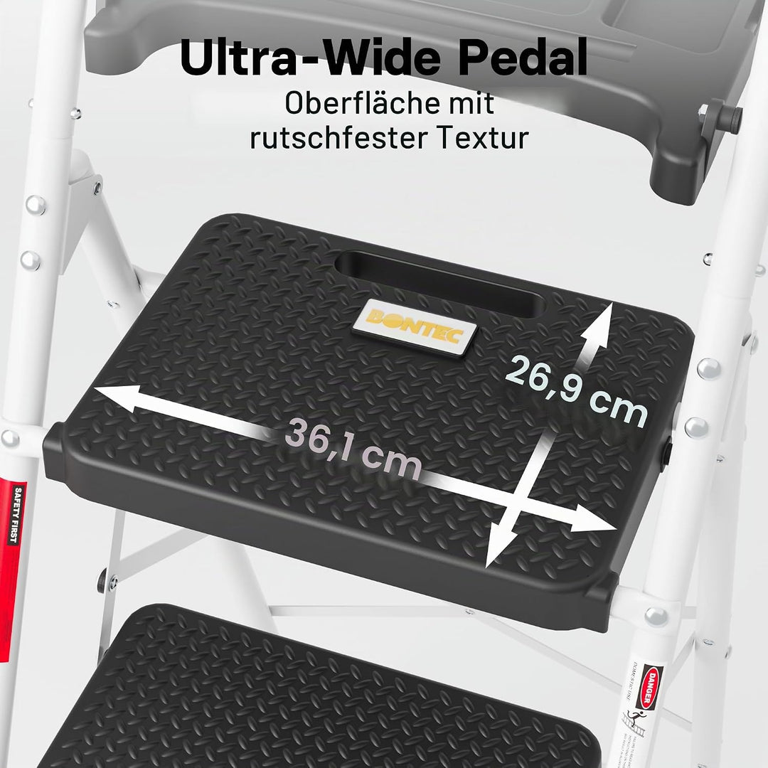 BONTEC Trittleiter 4 Stufen Klappbar, 181kg Kapazität mit Breiten Anti-Rutsch-Pedalen, Faltbarer Sta