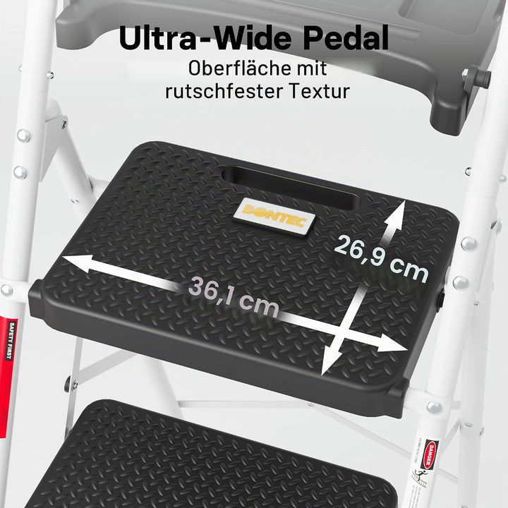 BONTEC Trittleiter 4 Stufen Klappbar, 181kg Kapazität mit Breiten Anti-Rutsch-Pedalen, Faltbarer Sta