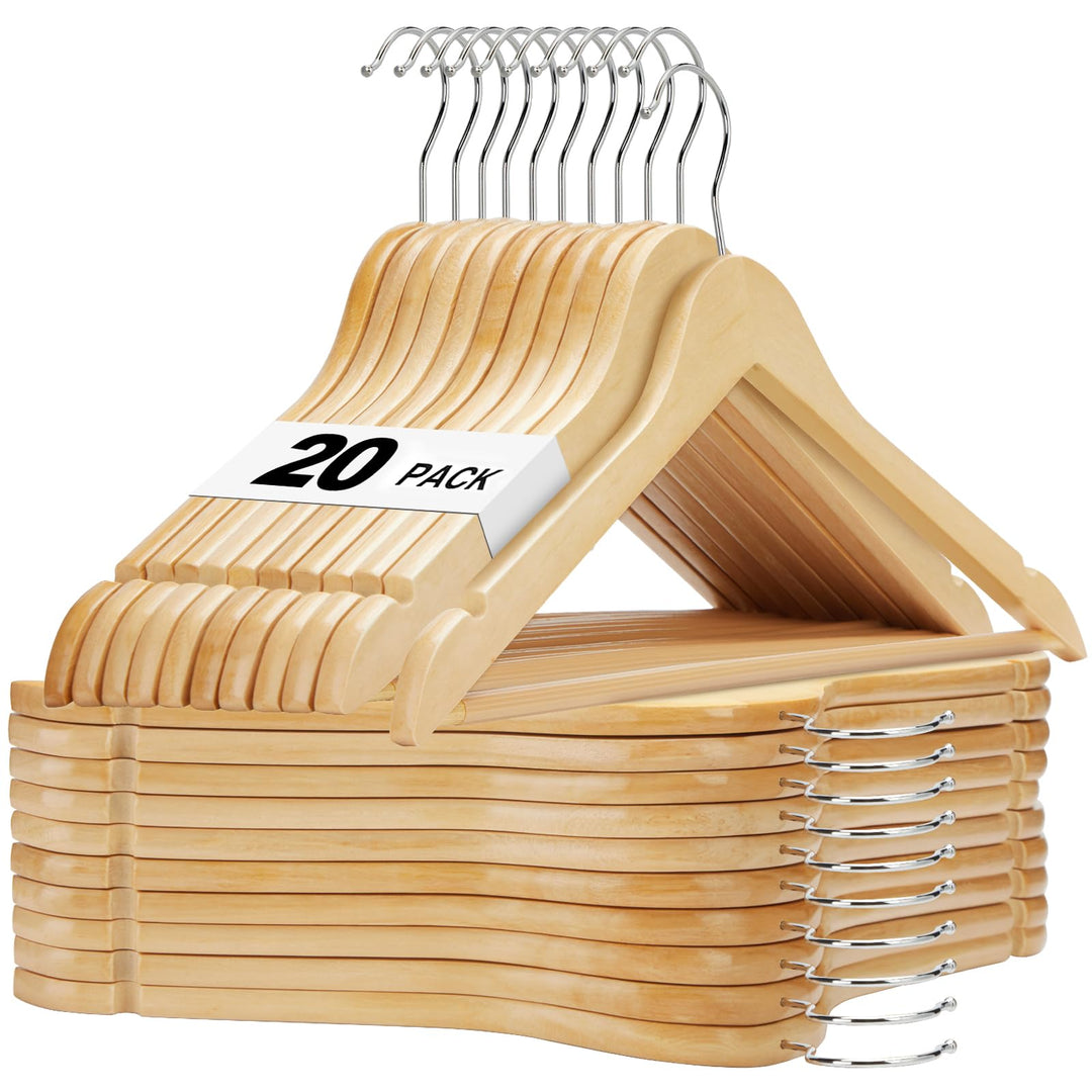 HOUSE DAY Kleiderbügel aus Holz walnuss - 20er Pack 20 Pack Natürlich, 20 Pack Natürlich