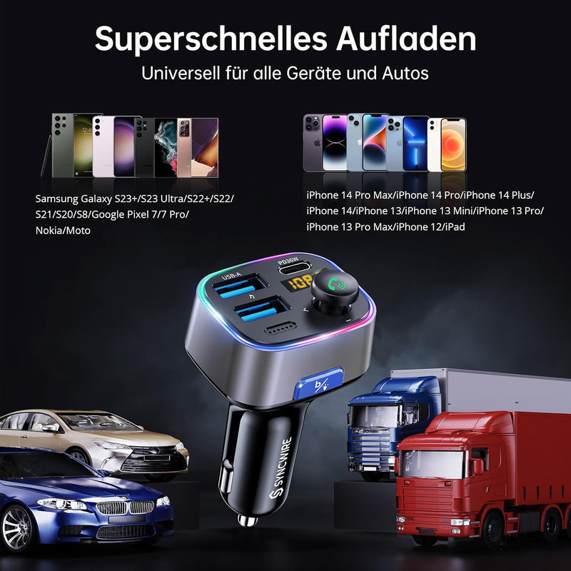 SYNCWIRE Bluetooth 5.3 FM-Transmitter-Autoladegerät 48W (PD 36W &12W) Dualer USB-Anschluss Ladegerät