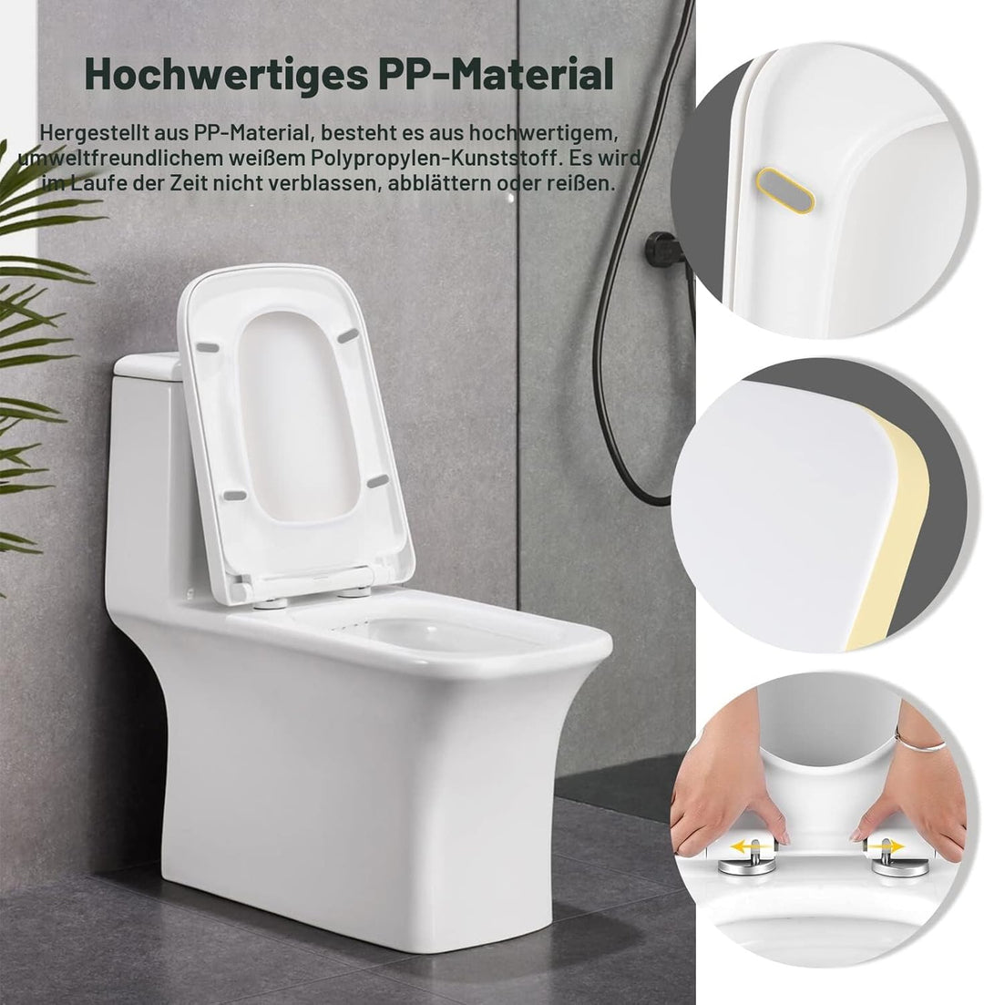 Kinsinder Quadratischer Form Toilettendeckel, WC Sitz mit Absenkautomatik, Toilettensitz Klodeckel K