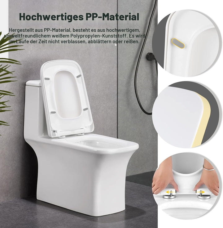Kinsinder Quadratischer Form Toilettendeckel, WC Sitz mit Absenkautomatik, Toilettensitz Klodeckel K