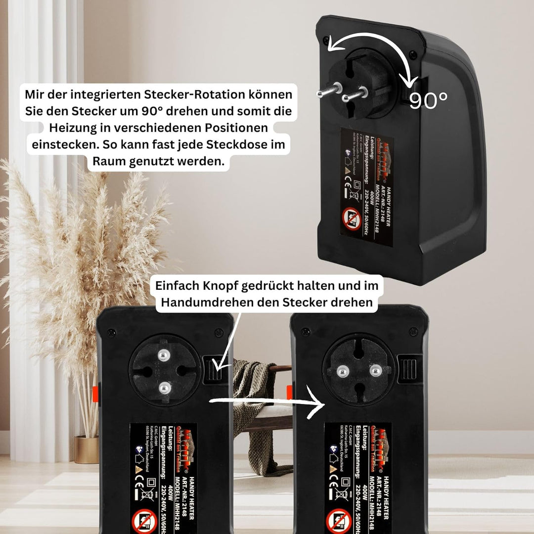 MAUK® Mini Heizlüfter/Handy Heater | Kompakt für Wohnwagen und Wohnmobile | 400 W PTC-Keramik Steckd