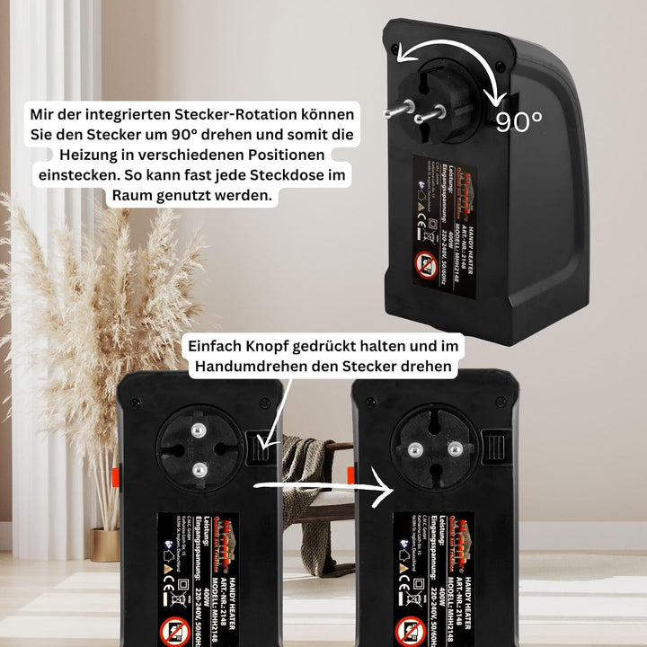 MAUK® Mini Heizlüfter/Handy Heater | Kompakt für Wohnwagen und Wohnmobile | 400 W PTC-Keramik Steckd