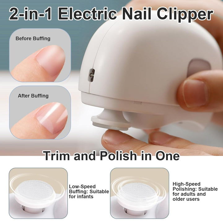 Elektrischer Nagelknipser mit LED-Licht & Polierfunktion, 2-in-1 automatischer Nageltrimmer mit 2 Ge