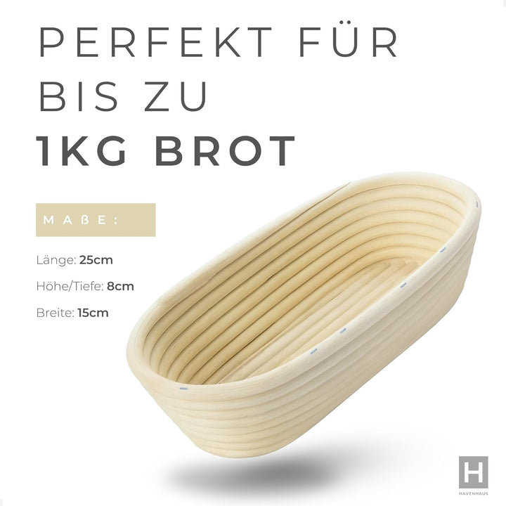Brotbackset Gärkörbchen oval | Sauerteig Starter Set mit umfassendem Brot backen Zubehör | inklusive