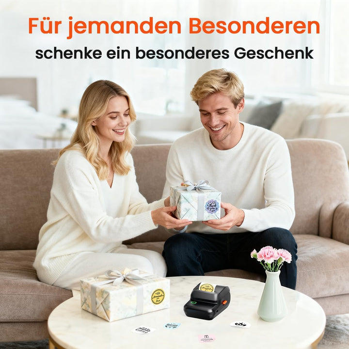 Memoking Etikettendrucker Selbstklebend, Beschriftungsgerät Bluetooth Label Printer Aufkleber drucke