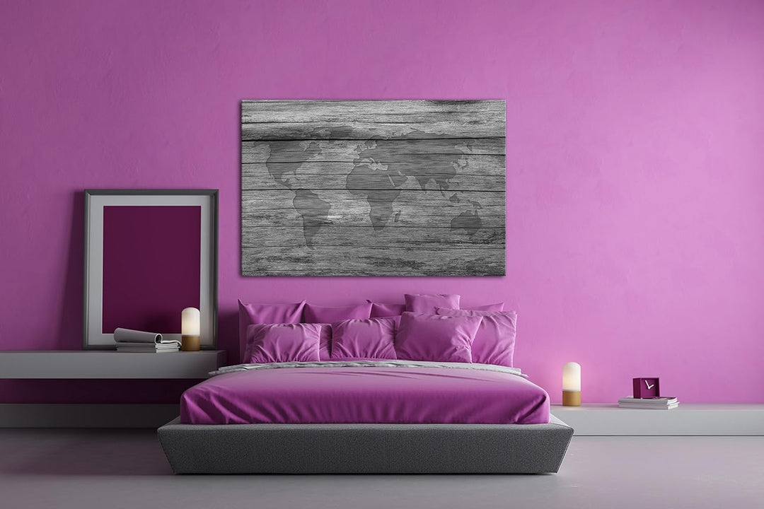 deyoli ganze Weltkarte Effekt: Schwarz/Weiss Format: 100x70 als Leinwandbild, Motiv fertig gerahmt a