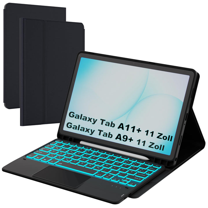 ROOFEI Für Galaxy Tab A11+/A9+ Hülle mit Tastatur - 7 Farben Beleuchtung Abnehmbare Trackpad Tablet